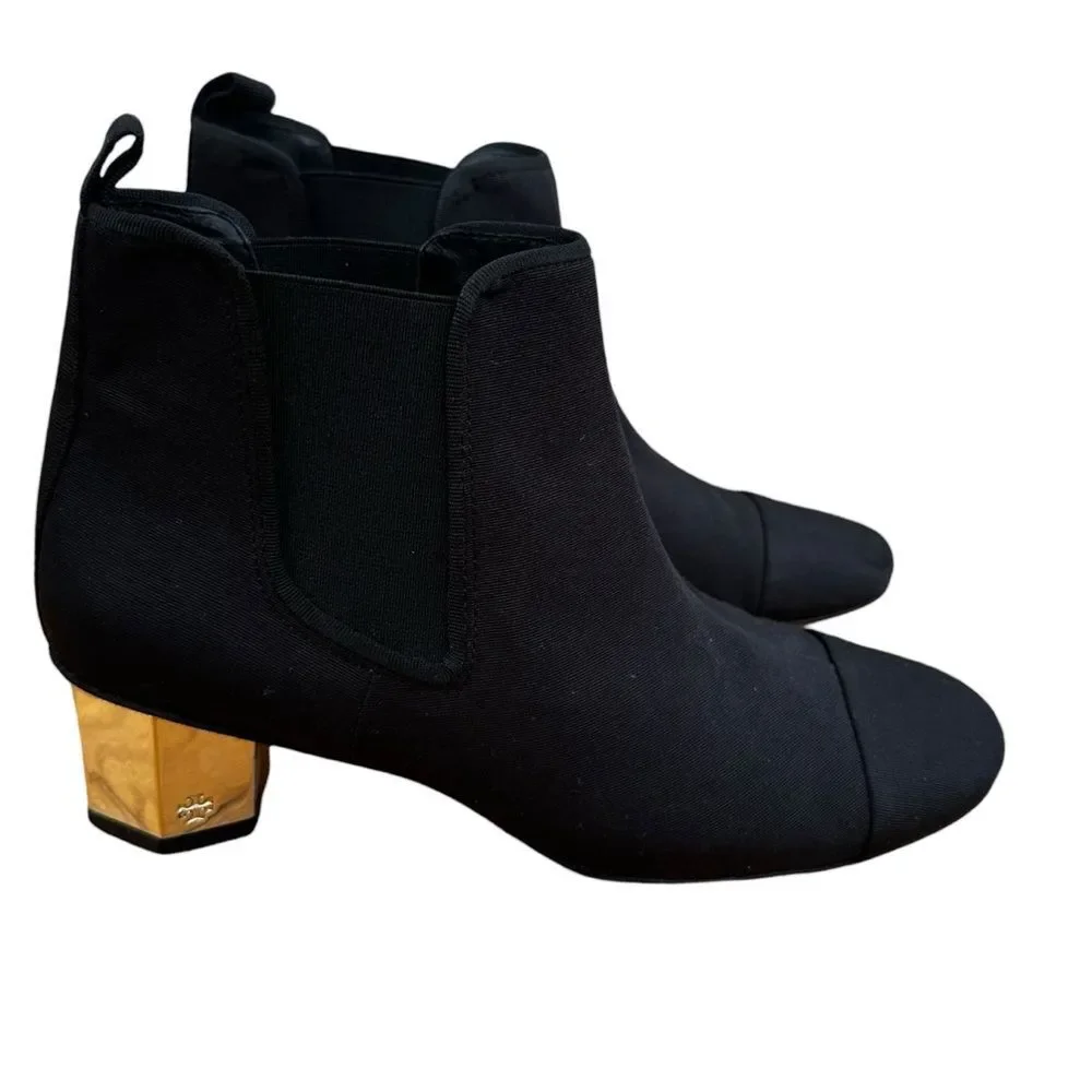 Tory Burch Regina Ankle Boot Black Gold Size 7.5